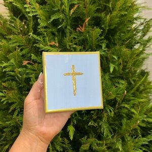 Gold Cross on Blue Canvas